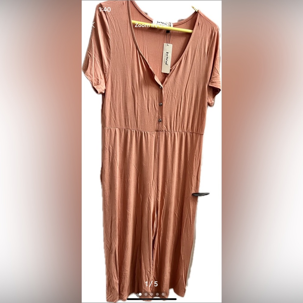 Three Bird Nest Women's Wide Leg Jumpsuit Romper Coral Crew Neck Short Sleeve XL